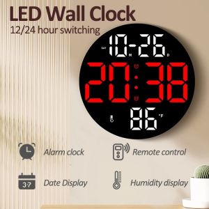 LED Wall Clock Digital Alarm Clock with Remote Control Date Week Display Adjustable Brightness for Home Bedroom Living Room