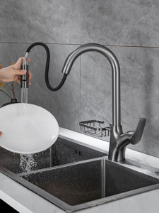 AZOS | Brass Gray Pull Down Flexible Kitchen Faucet Cold Hot