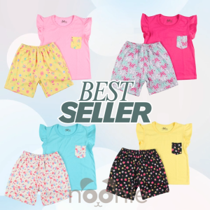 Noonie - Girls Terno (3-12Y)- Cotton Flutter Sleeves and Shorts Set- Terno Outfit for Kids Girl - Comfortable Pambahay