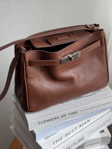 Spring 2025 New Style Genuine Leather Womens Bag Fashionable Kelly Shoulder Crossbody Bag Top Layer Cowhide Casual Handbag