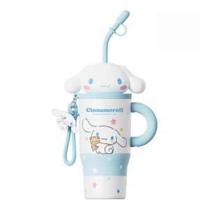 Sanrio | 1pc Cartoon Stainless Steel Insulated Cup 580ml Hello Kitty Straw Cup with Portable Handle for Car Office & Outdoor Use