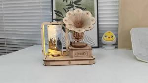 CUBERIE 3D Puzzles for Adults Gramophone Wooden Model kit Music Box Gifts for Woman Man Assembly Three-D Wood Puzzle Decor wit