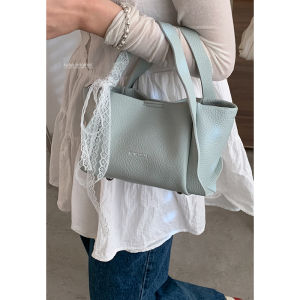 Spring Blue Handheld Vegetable Basket Womens Bag Trendy Small Bucket Crossbody Bag Versatile Diagonal Bag Casual Style Soft PU Leather