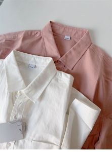 เสื้อเชิ้ตผู้หญิงคอโปโลแขนยาวทรงหลวมสไตล์ลำลอง ผ้าฝ้ายแท้สีเหลืองหวาน สไตล์ฤดูใบไม้ผลิและฤดูใบไม้ร่วง ดีไซน์ใหม่