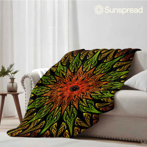 Beast Kingdom | fractal mandala green orange Soft Warm Flannel Blanket Lightweight Cozy Christmas Halloween Home Decor Room