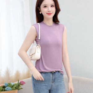 Modal Ice Silk Base Shirt Small Strap Vest Women Summer Thin Large Size Half High Collar Sleeveless Top Ice Silk T-Shirt