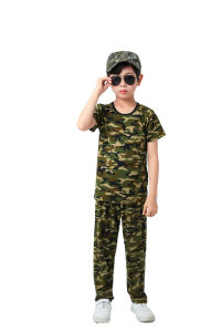 Camouflage Short Sleeve T-Shirt Childrens Uniform Kindergarten Student Primary Middle School Military Training Summer Camp Wear