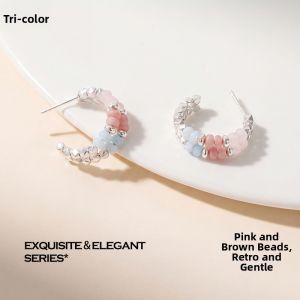 3COLOUR·S | Vintage Gentle Crystal Bead Hoop Earrings S925 Silver Pin