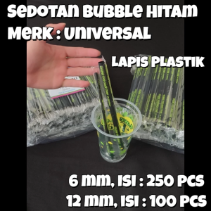 Sedotan Bubble Hitam UNIVERSAL 6 mm Isi 250 Pcs / Sedotan Steril Lapis Plastik