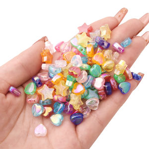 100pcs Ransparent AB Color Five-pointed Star Heart Acrylic Beads Loose Spacer Beads For DIY Jewelry Making Necklace Bracelet Accessories