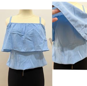 ●ECLAIRE● 0IS Blouse Sabrina Cape Kasual Casual Feminim Polos Liburan Santai Bepergian Seksi Mode Biru