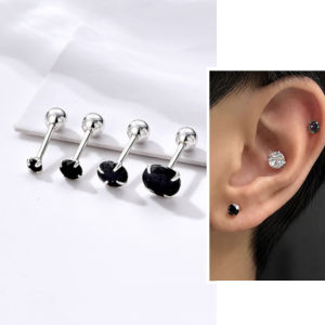 Bông tai bạc 925 nụ đá đen chốt bi vặn tròn khuyên nam nữ S925 MINIMAL QA SILVER Earrings EA260701
