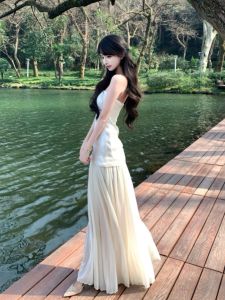 CHANGTONG | Đầm Chiffon Dây Đai Ôm Phong Cách Pháp Sang Trọng