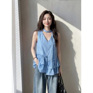 chaqi | French Vacation Style Ruffle Sleeveless Casual Loose Shirts