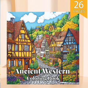 1pc Ancient Western Coloring Book Floral Landscape 26Pages Adult Picture Book For Relieve Stress Graffiti Painting Drawing