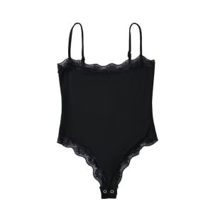 Low-Waist Triangle Lace Patchwork Pink One-Piece Womens Top Spring Summer New Style Sleeveless Cotton Short Pants