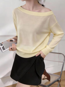QINGNAER | Laid-back Style One-shoulder Knitted Sweater Large Size