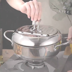 Pan Large Capacity Deep Fryer Pot with Thermometer 304 Stainless Steel Fryer Pot