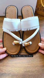 (Chân to tăng size) Dép lê nữ xỏ ngón quai tua rua đế cao 2PH mũi tròn êm chân đế chống trơn trượt