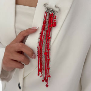 Ingemark | Ingemak Vintage Black/Red Crystal Beads Long Brooches for Women Chic Irregular Geometry Shirt Collar Lapel Suit Pin Accessories