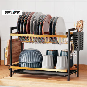 GSlife🔥🔥2/3-Tier Dish Rack Organizer Dishes with Draining Rack Plate Kitchen Organizer Stainless Steel Storage Shelf