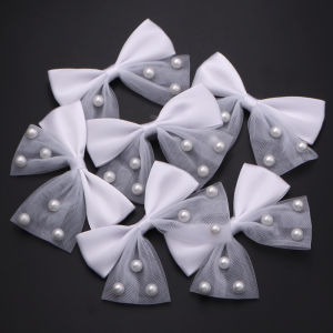 6pcs/lot 6*6.5cm Imitation Pearl Bows No clips Sweet Patches Appliques For Clothes Sewing Supplies DIY Headwear Accessories