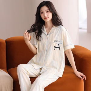 Miiow | Pure Cotton Summer Sleepwear Womens Short Sleeve Home Clothes Set Catman Breathable Cool Feeling Outdoor Wearable Leisure Suit