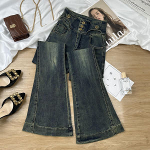 Quần Jeans Ống Loe Cạp Cao Màu Đen Cho Nữ Quần Jeans Ống Loe Dài Đến Sàn Ôm Dáng Ôm Vừa Vặn Thường Ngày Quần Jeans Denim