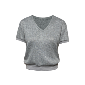 Floral Texture Fabric Color Contrast Trim V-Neck T-Shirt