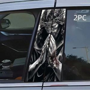 2 Pieces of Jesus Prayer Pattern Car Stickers Door Pillar Protection Stickers Easy to Stick and Peel Off Sun Protection