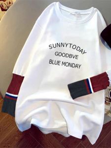 European Station Knitted Sleeve T-Shirt Womens Mid Length Long Length 2024 Spring New Arrival round Neck Loose Long Sleeves Bottoming Shirt Tops Tide