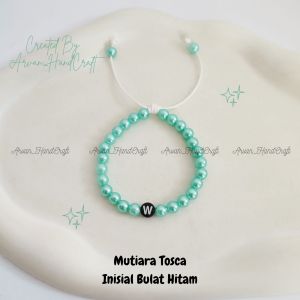 Gelang Mutiara Tosca Inisial Huruf // Gelang Inisial Huruf Mutiara Tosca Model Serut
