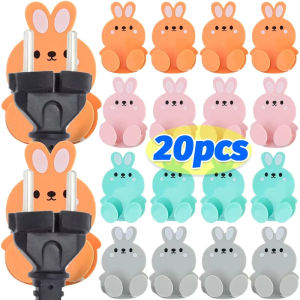 Anglebabylife 20/5pcs Cute Rabbit Power Plug Holder Socket Wall Storage Hook Self Adhesive Punch-free Hanging Rack Bathroom Kitchen Organizer Accessories
