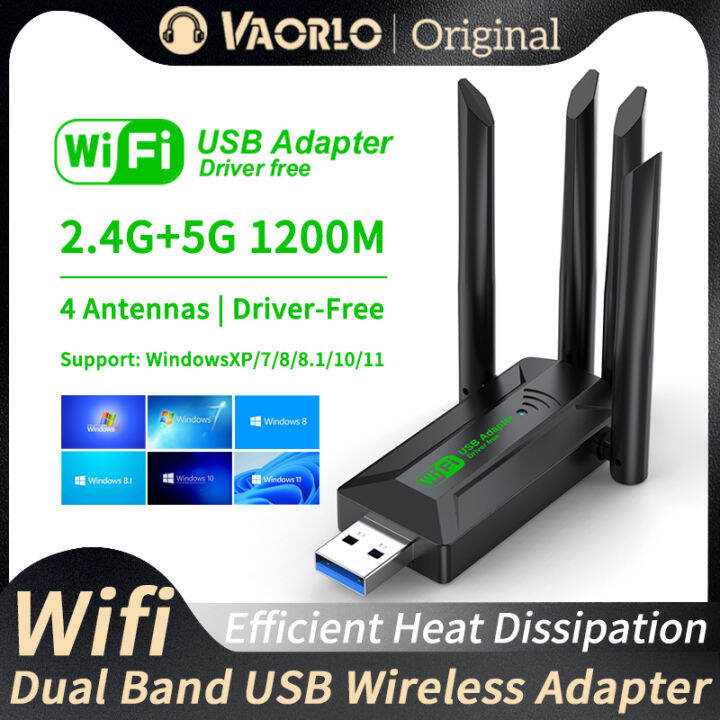 VAORLO 1200Mbps WiFi USB Adapter Dual Band 2.4G+5Ghz Wi-Fi Dongle 802 ...