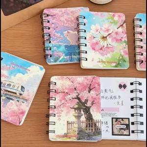 4pcs A7 Cherry Blossom Spiral Notebook Mini Portable for Students Artistic Blank Stationery Learning Gift