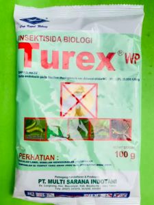 Insektisida Biologi Turex WP untuk ulat kemasan 100gram cap kapal terbang