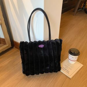 Elegant Plush Handbag Womens Large Capacity Fashionable Versatile Single Shoulder Bag Trendy Casual Simple Style Magnetic Buckle