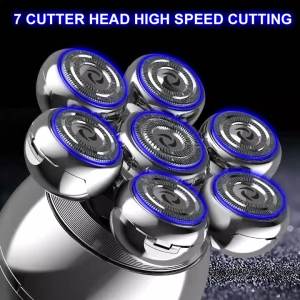 Máy Cạo Râu Điện Dành Cho Nam Giới Hói Đầu 3 Trong 1 7 Lưỡi Dao Nổi Sạc USB Có Màn Hình LED Chống Nước Máy Tỉa Râu Cạo Ướt/khô