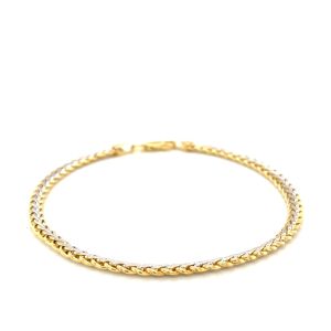 Nathalias NY สร้อยข้อมือลายวีท ทองคำสองกษัตริย์ 10K ขนาด 3.00 มม.  (เวลาจัดส่ง 7-10 วัน)Wheat Chain Bracelet in 10k Yellow and White Gold