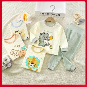 High Waist Cotton Pajamas Set for Children Cartoon Print Home Clothes Boys And Girls Baby Warm Sleepwear Pure Cotton Underwear