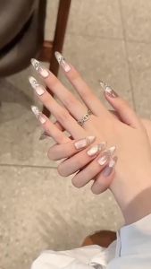100% HANDMADE Artificial Nail Water Mirror Gradient ice Transparent Cats eye Phototpy Fake Nail Patch Press on Nails Reusable With Free Glue