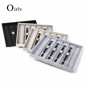 Oirlv Khay đồng hồ hiển thị 6 khe cắm đồng hồ lưu trữ Vòng cổ/Vòng đeo tay khay dạng ngăn PU/Nhung/Bao gai cổ tay đồng hồ hiển thị tấm trưng bày p197