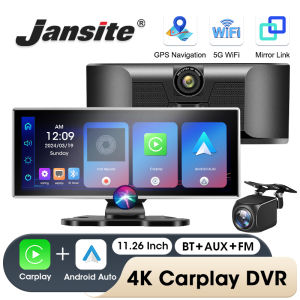 11.26 inch 4K Car DVR Dash Cam Wireless CarPlay & Android Auto BT GPS Navigation Dual Lens Mirror Video Player 1080P Rear Camera