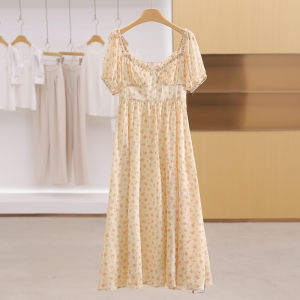 Floral Slim French Square Neck Beach Dress