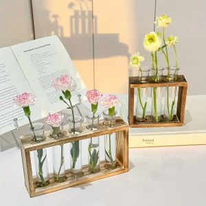 Creative Retro Hydroponic พืชสีเขียวหลอดทดสอบแจกัน Series กรอบไม้แจกันสํานักงานตกแต่งตกแต่งบ้าน