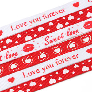 ริบบิ้นตกแต่งวันวาเลนไทน์10มม. 5หลา/แพ็ควัสดุช่อดอกไม้ริบบิ้นพิมพ์ลายกล่องของขวัญปาร์ตี้วันหยุด DIY