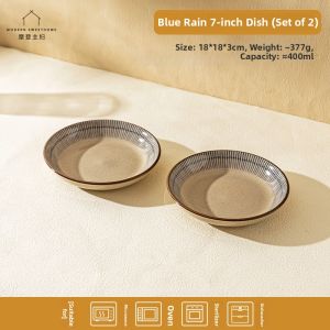 MODERN SWEETHOME | Blue Rain Underglaze Ceramic Japanese Dinner Plates