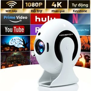 Máy Chiếu Mini HOMEFISH 2025 Native Android 4K 100ANSI 2.4G/5G WIFI BT5.0 Rạp Chiếu Phim Di Động 360 Độ °   Máy Chiếu LED Có Thể Xoay Để Sử Dụng Ngoài Trời