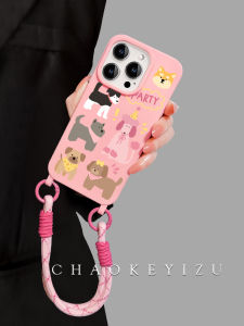 Full Coverage Silicone Phone Case for Apple 15 14Plus 14Pro 13Promax 12Pro 11Max with Lanyard Couple Cartoon Dog Design Liquid Shell