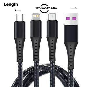 3-in-1 Mobile Phone Charging Cable 100W Fast Charge Braided Type-C Data Cable for iPhone 16 Samsung Xiaomi Huawei